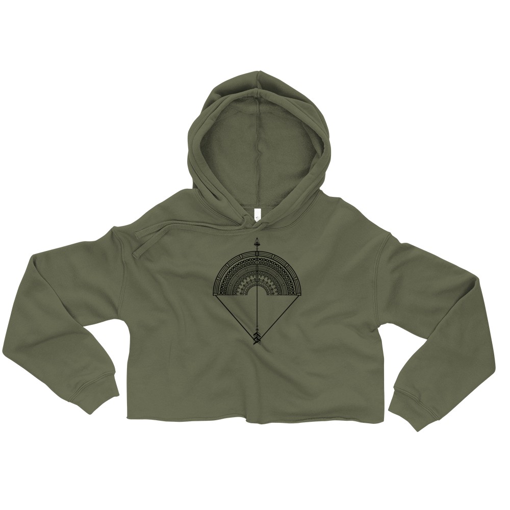 Vosenta Military green Crop hoodie mandala