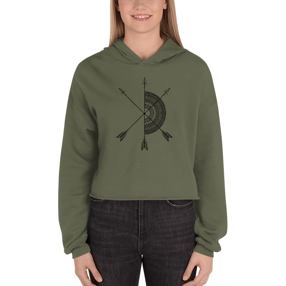 Vosenta Military green Crop hoodie mandala