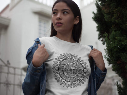white unisex tshirt mandala